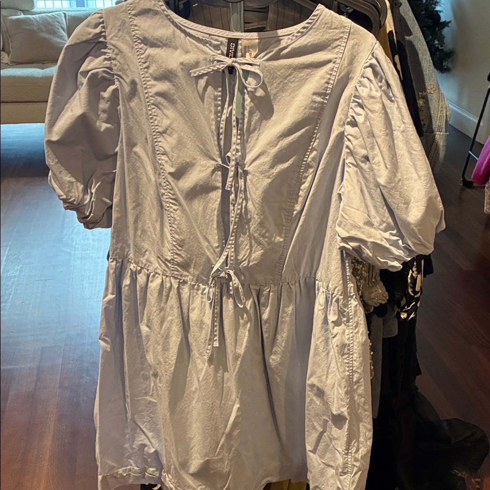 H&M Light Lavender Puff-Sleeve Tie-Front Dress